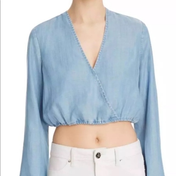 GUESS Denim Blue Long Sleeve Crop - Size S - Picture 1 of 6
